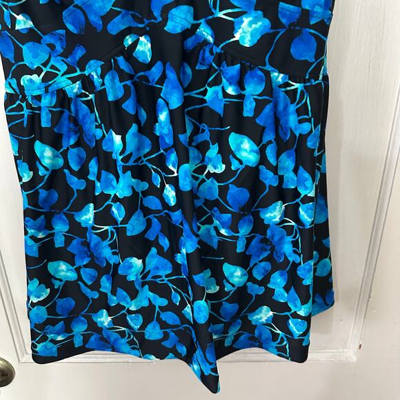 Azul Swimsuit Womens 22W Blue Black Floral Tankini One‎ Piece Padded Beach - Picture 2 of 7